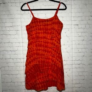 Vintage Y2K 00's Orange Tie Dye Tiered Spaghetti Strap Mini Dress Women Size SM